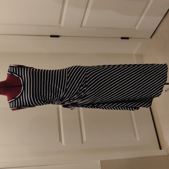 New! Max studio navy sleeveless striped dress Sz XLP Retro Y2k Minimalist Trendy - Picture 4 of 10